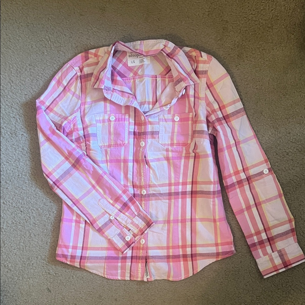 Aeropostale Pink Plaid Long-Sleeve Button-Down Shirt for Kids